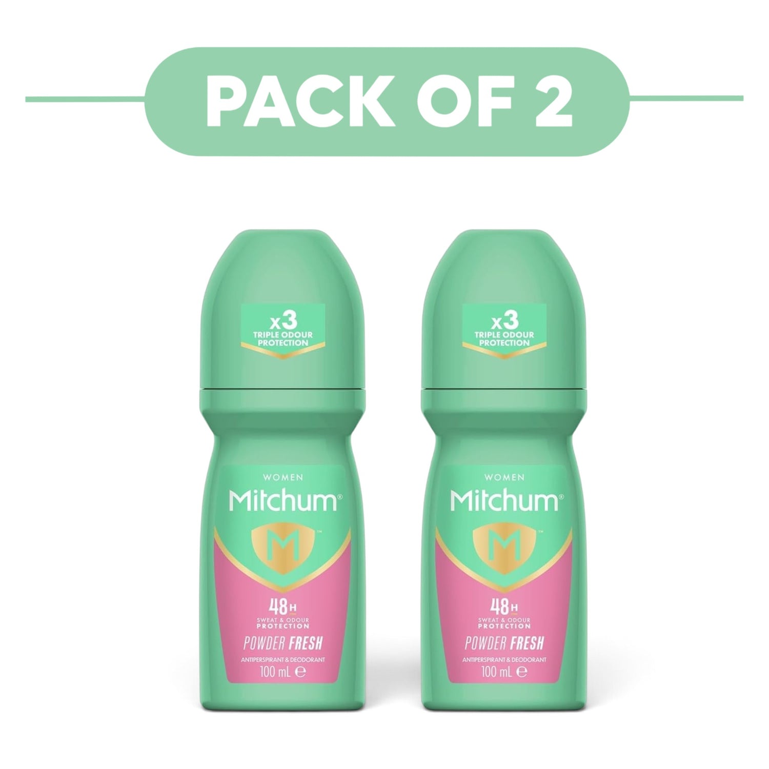 Mitchum Women Powder Fresh Antiperspirant Roll-On 100ml Pack of 2