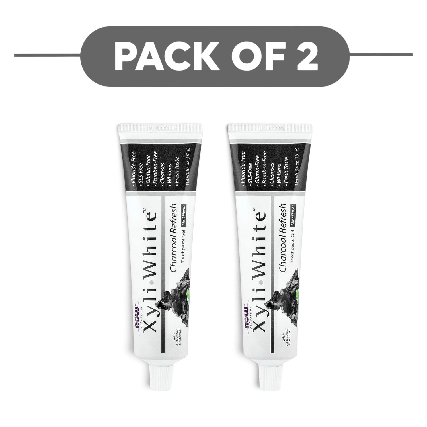 NOW Solutions XyliWhite Charcoal Refresh Toothpaste Gel Mint 181g Pack of 2