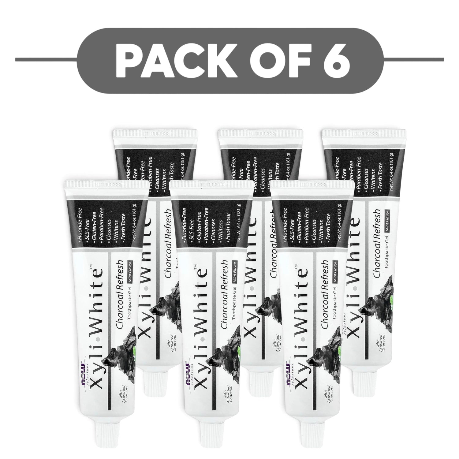 NOW Solutions XyliWhite Charcoal Refresh Toothpaste Gel Mint 181g Pack of 6