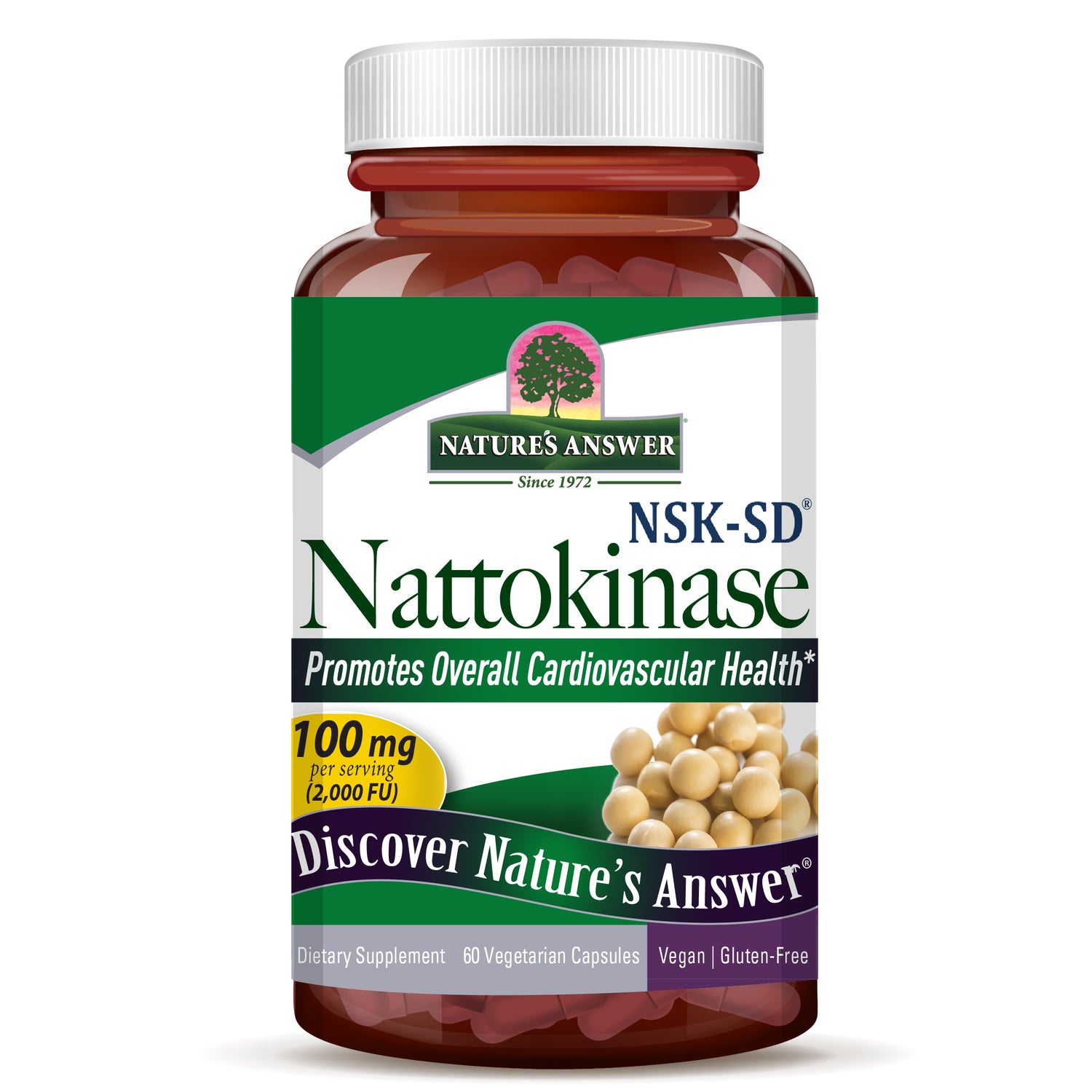 Nature’s Answer NSK-SD Nattokinase 100mg 60 vegetarian capsules bottle front view