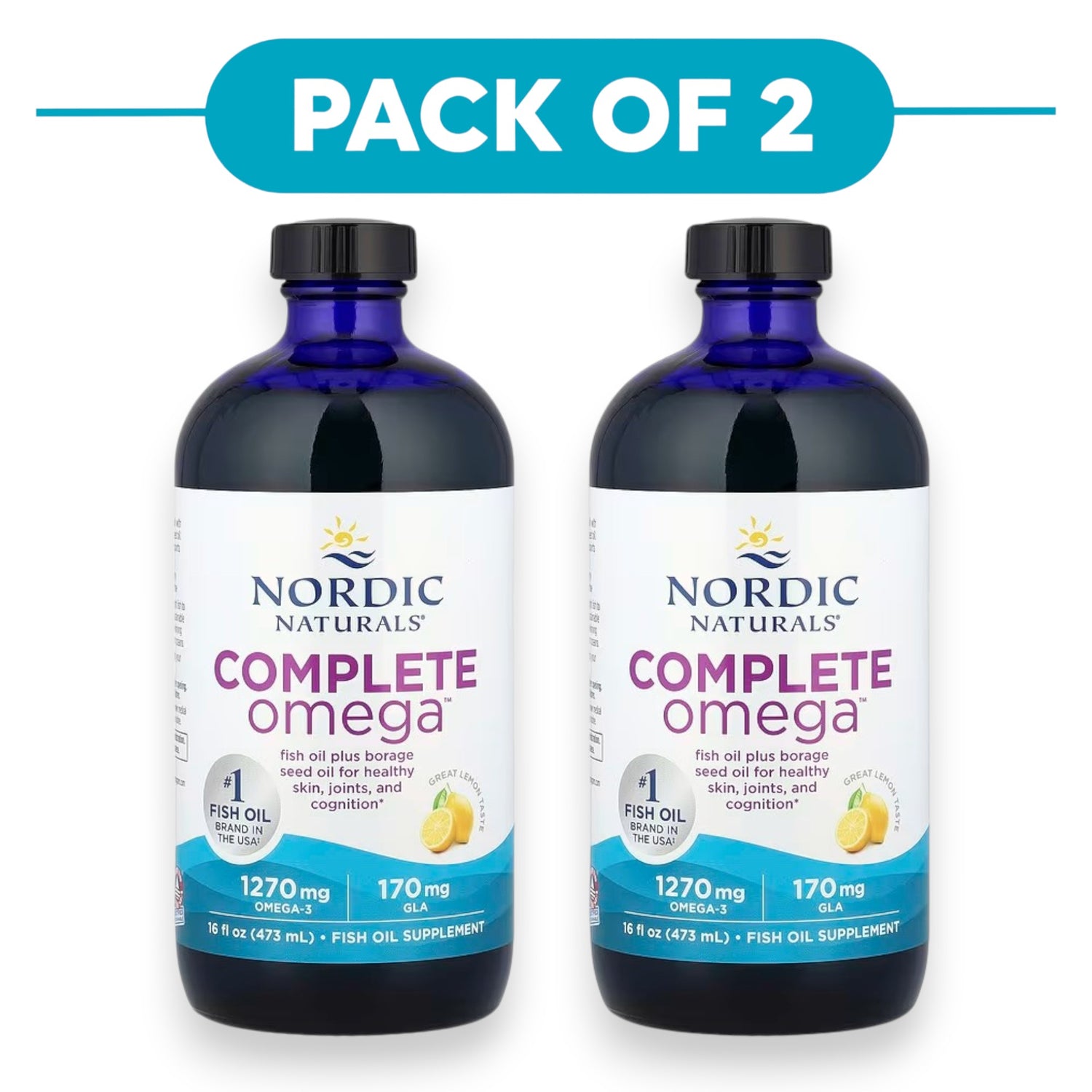 Nordic Naturals Complete Omega Lemon Liquid Fish Oil 473ml Pack of 2