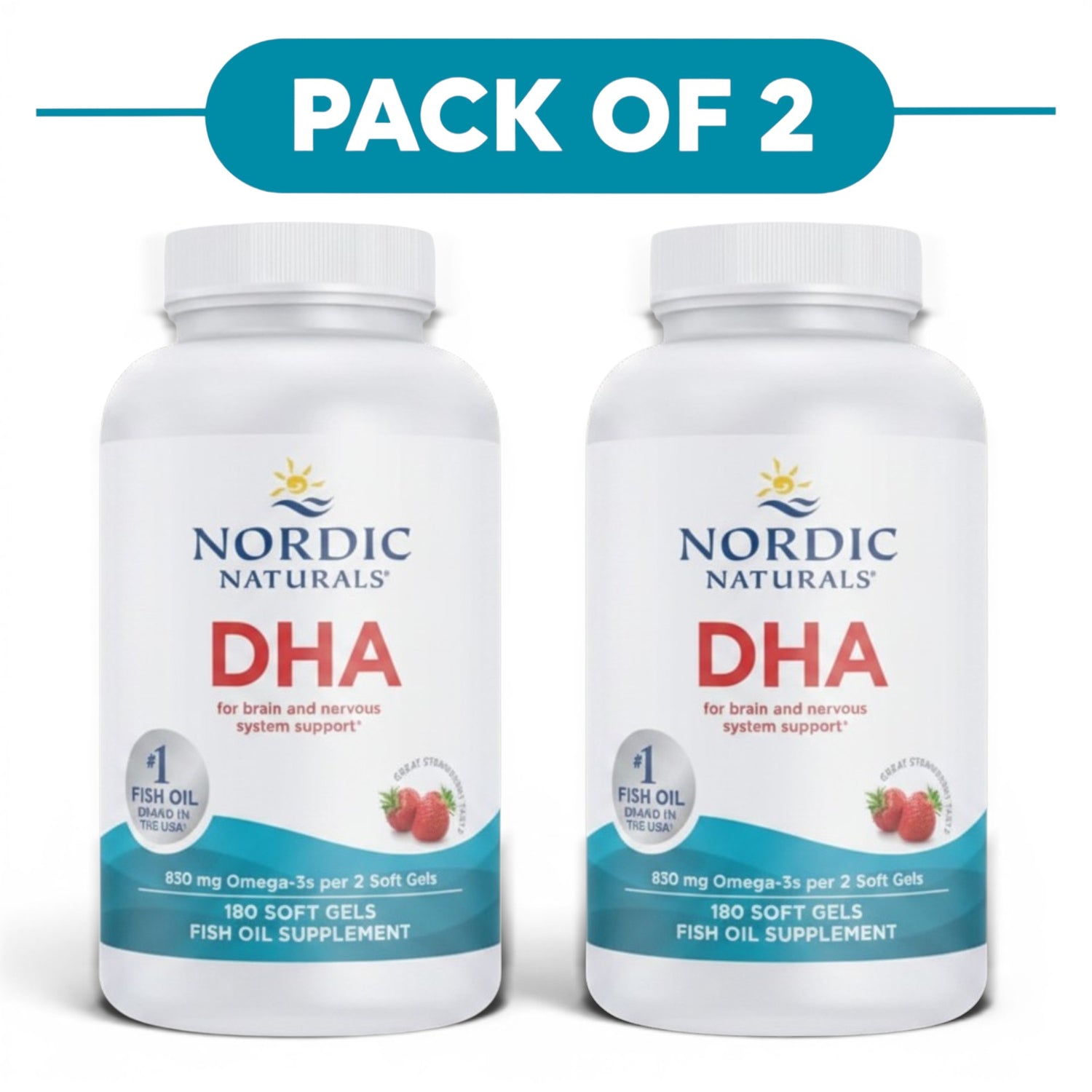 Nordic Naturals DHA Omega-3 830mg Strawberry 180 Soft Gels Pack of 2