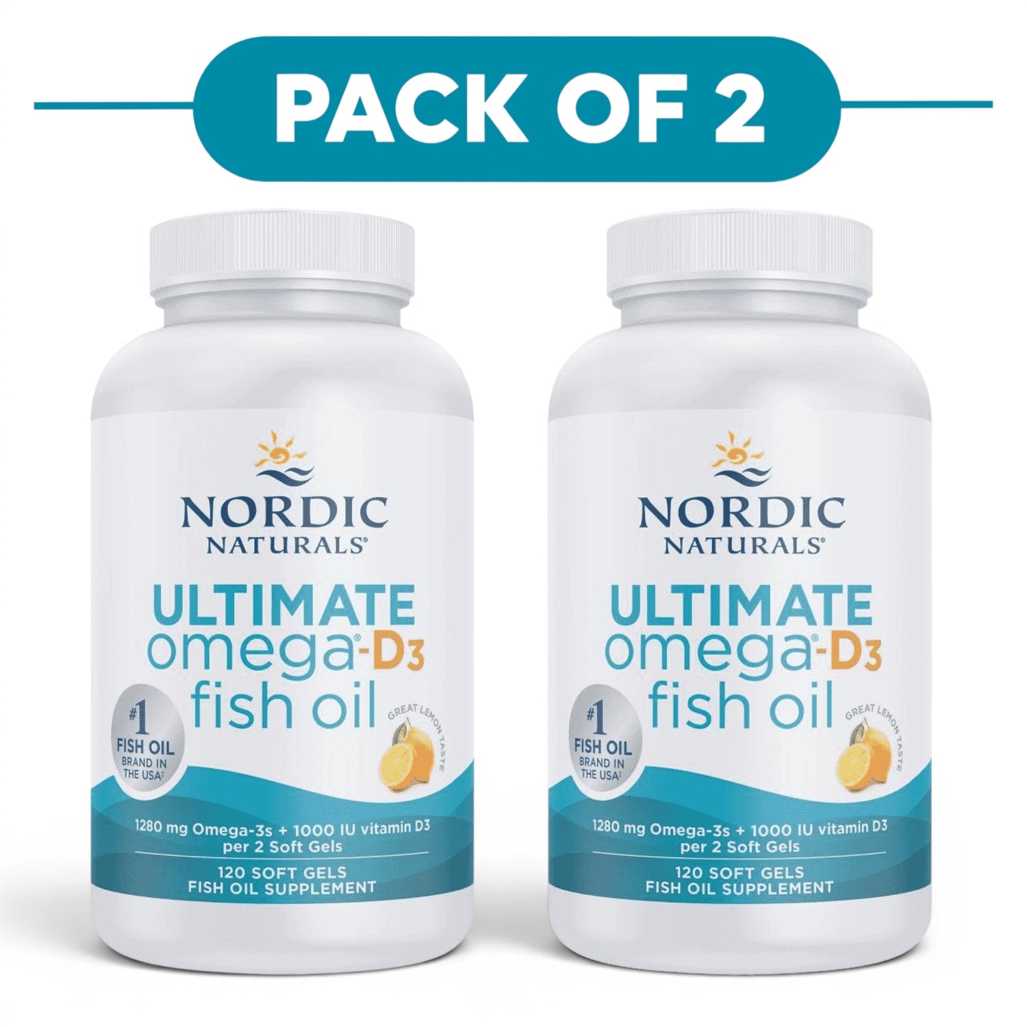 Nordic Naturals Ultimate Omega-D3 1280mg Lemon 180 Soft Gels Pack of 2