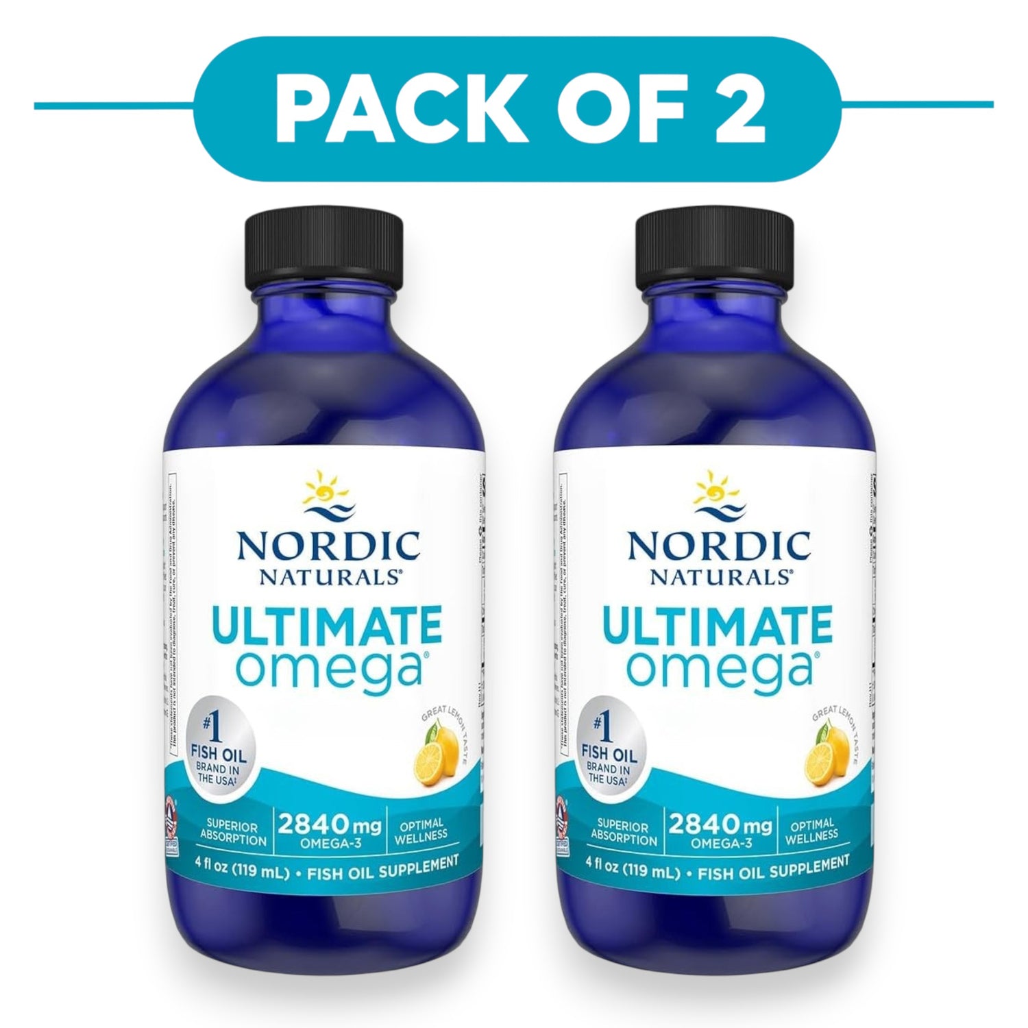 Nordic Naturals Ultimate Omega 2840mg Lemon Liquid Fish Oil 119ml Pack of 2