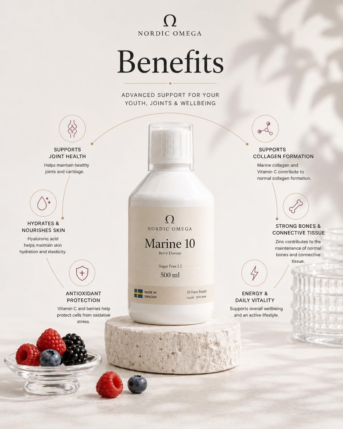 Nordic Omega Marine Collagen 10 Sugar Free Berry Flavour 500ml