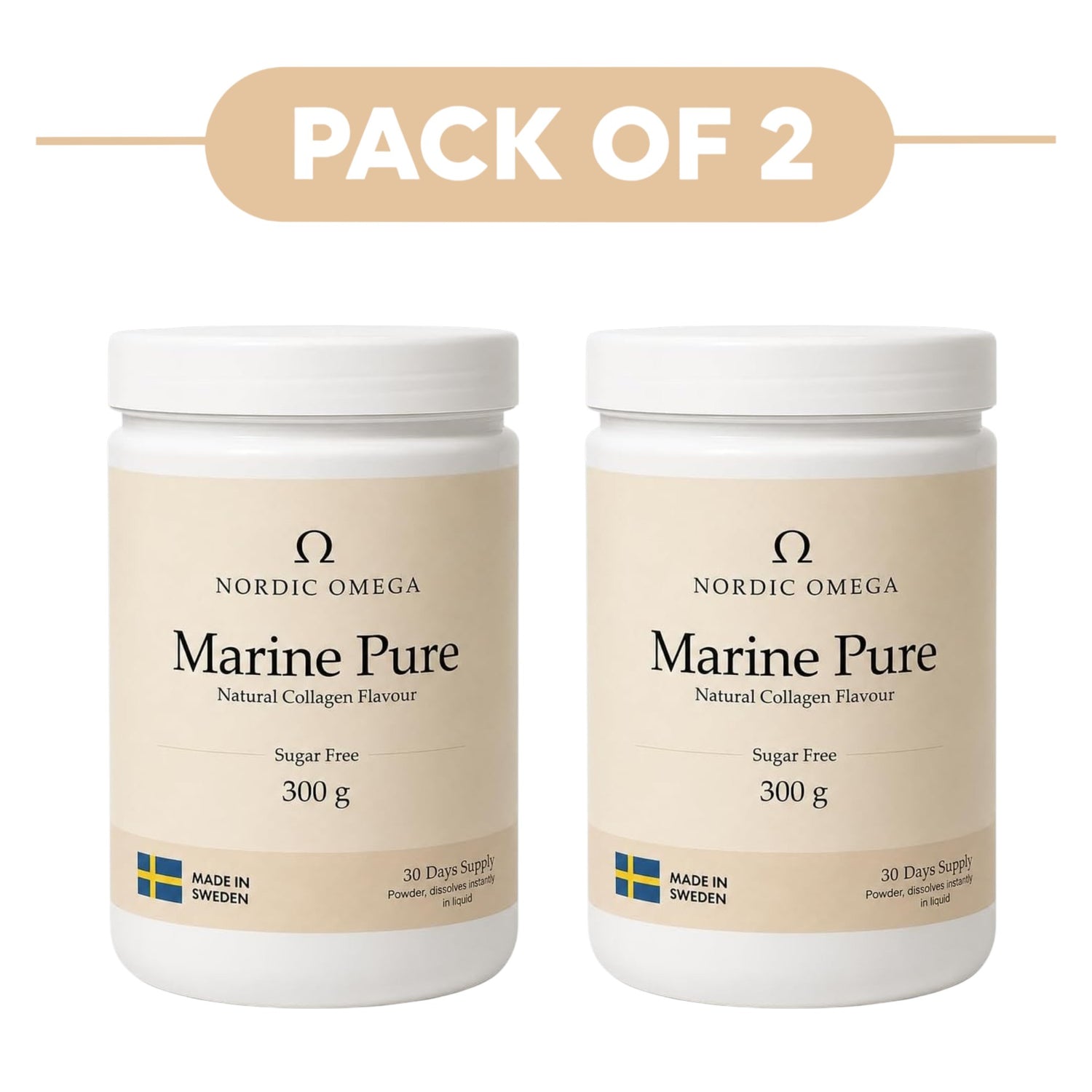 Nordic Omega Marine Pure Collagen Powder Sugar Free 300g Pack of 2