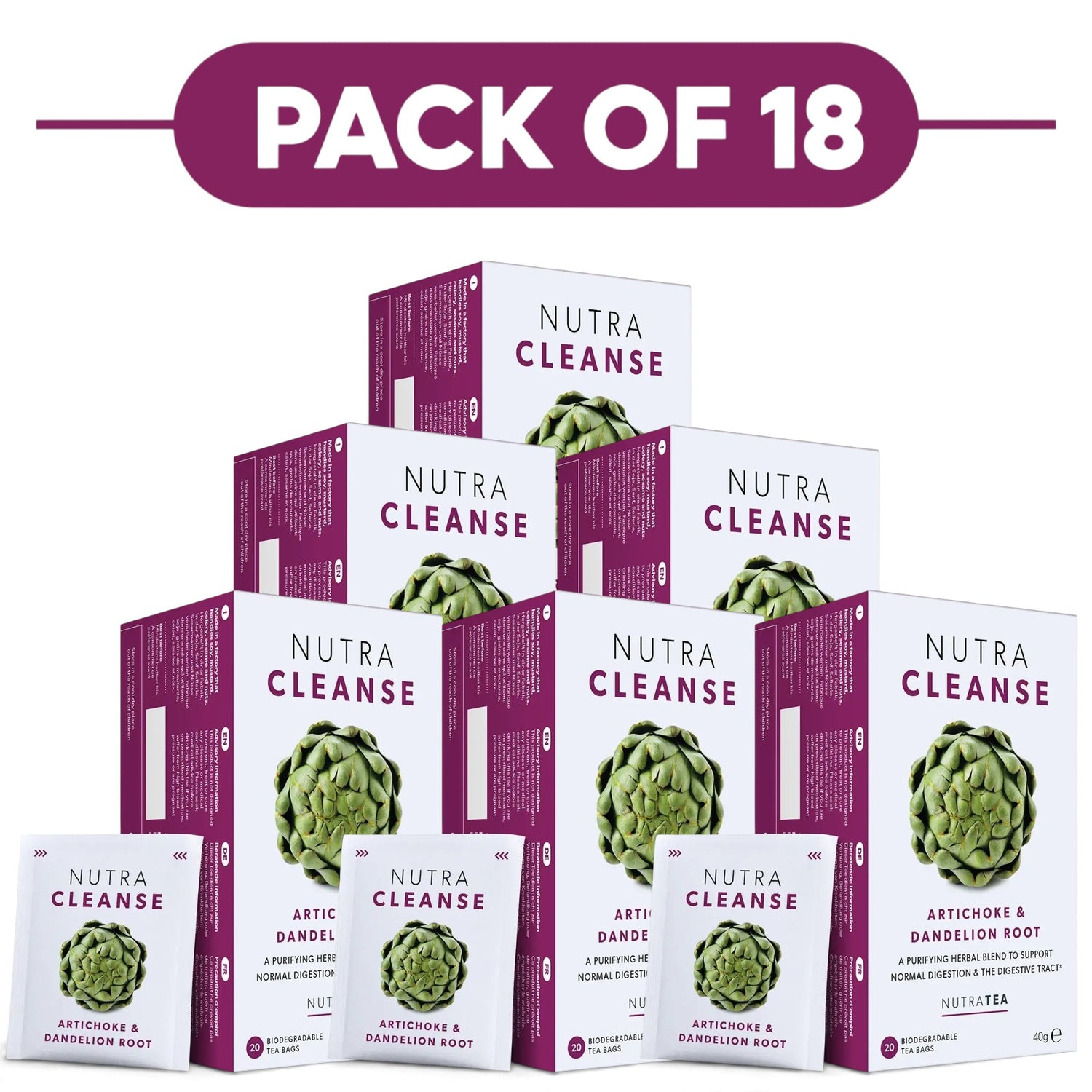 NutraTea NutraCleanse Artichoke & Dandelion Root Herbal Tea 20 Tea Bags Pack of 18