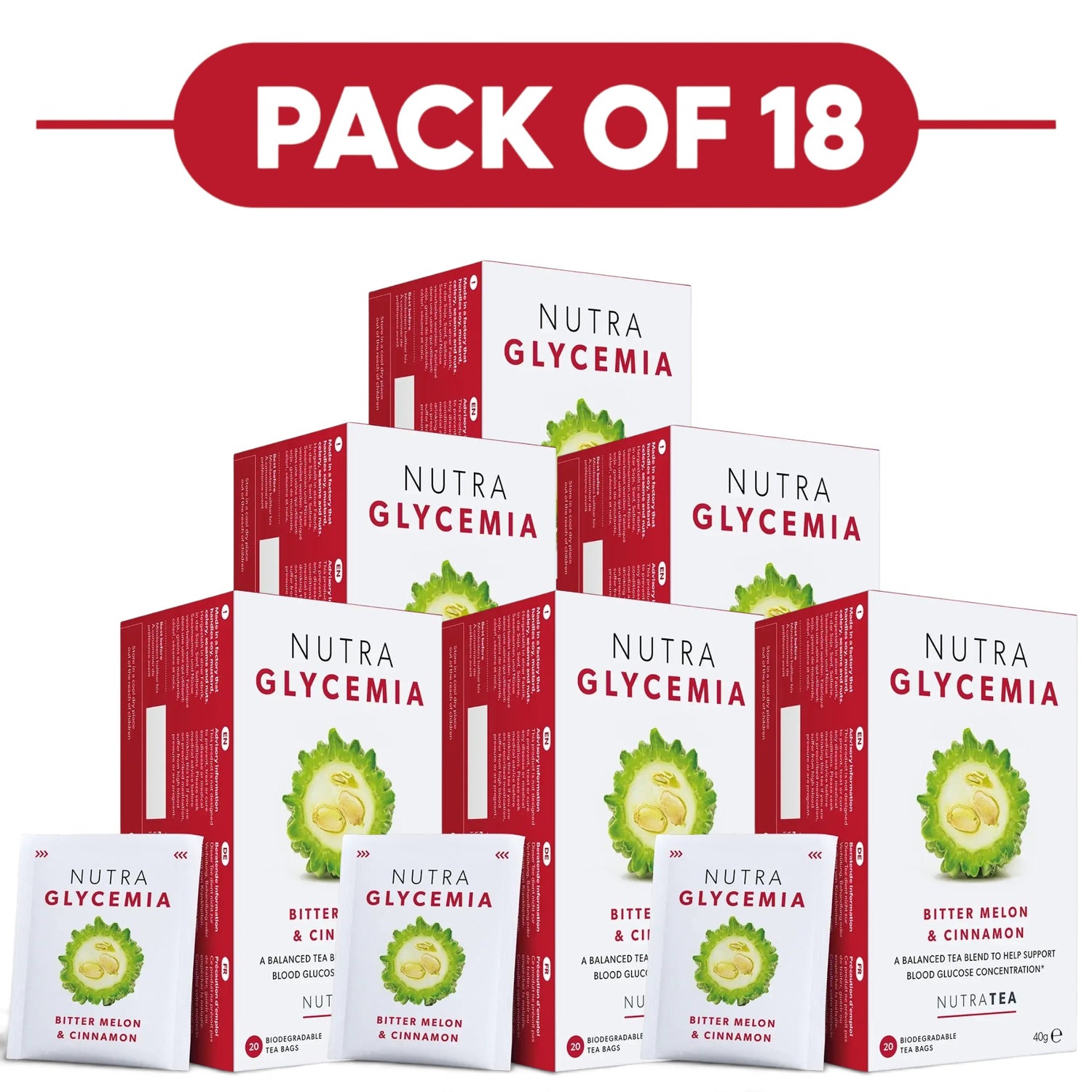 NutraTea NutraGlycemia Bitter Melon & Cinnamon Herbal Tea 20 Tea Bags Pack of 18