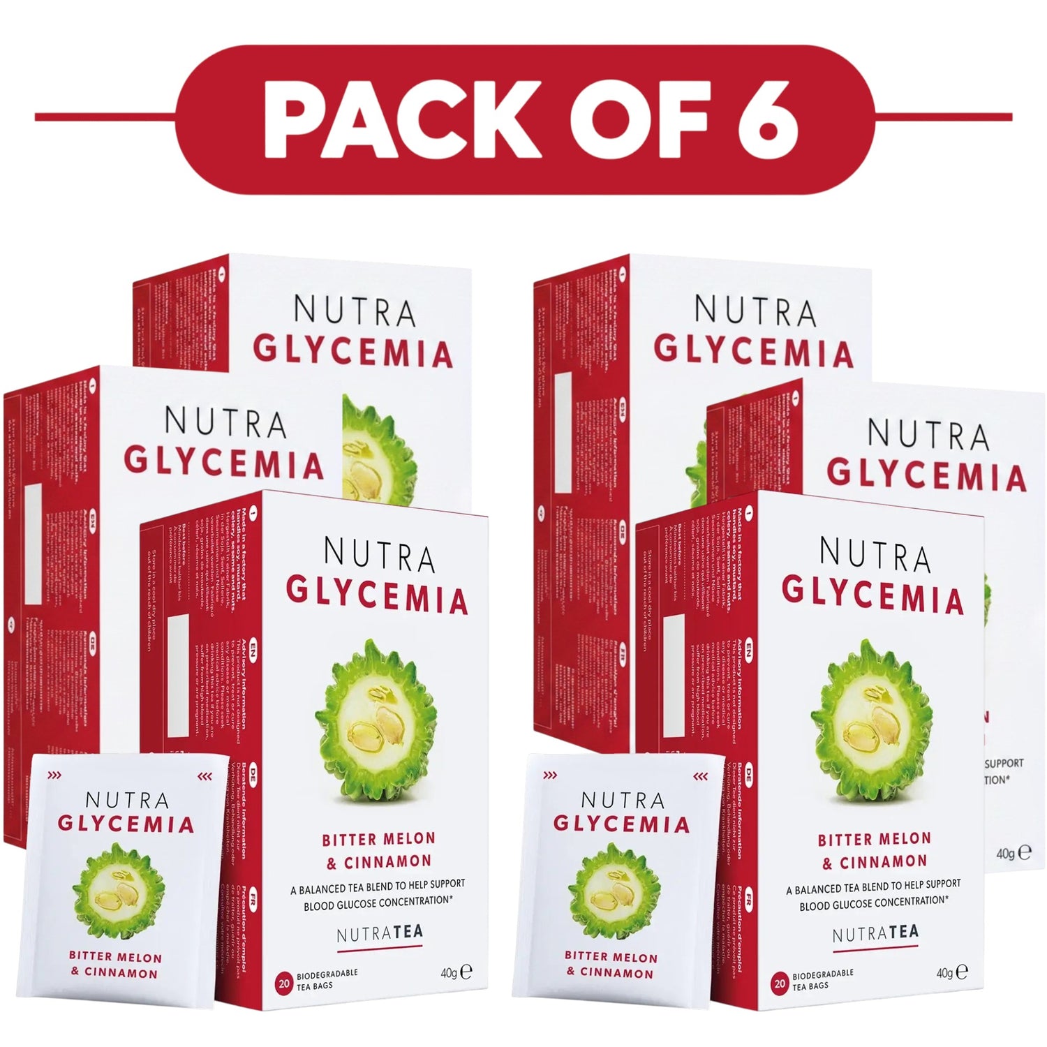 NutraTea NutraGlycemia Bitter Melon & Cinnamon Herbal Tea 20 Tea Bags Pack of 6