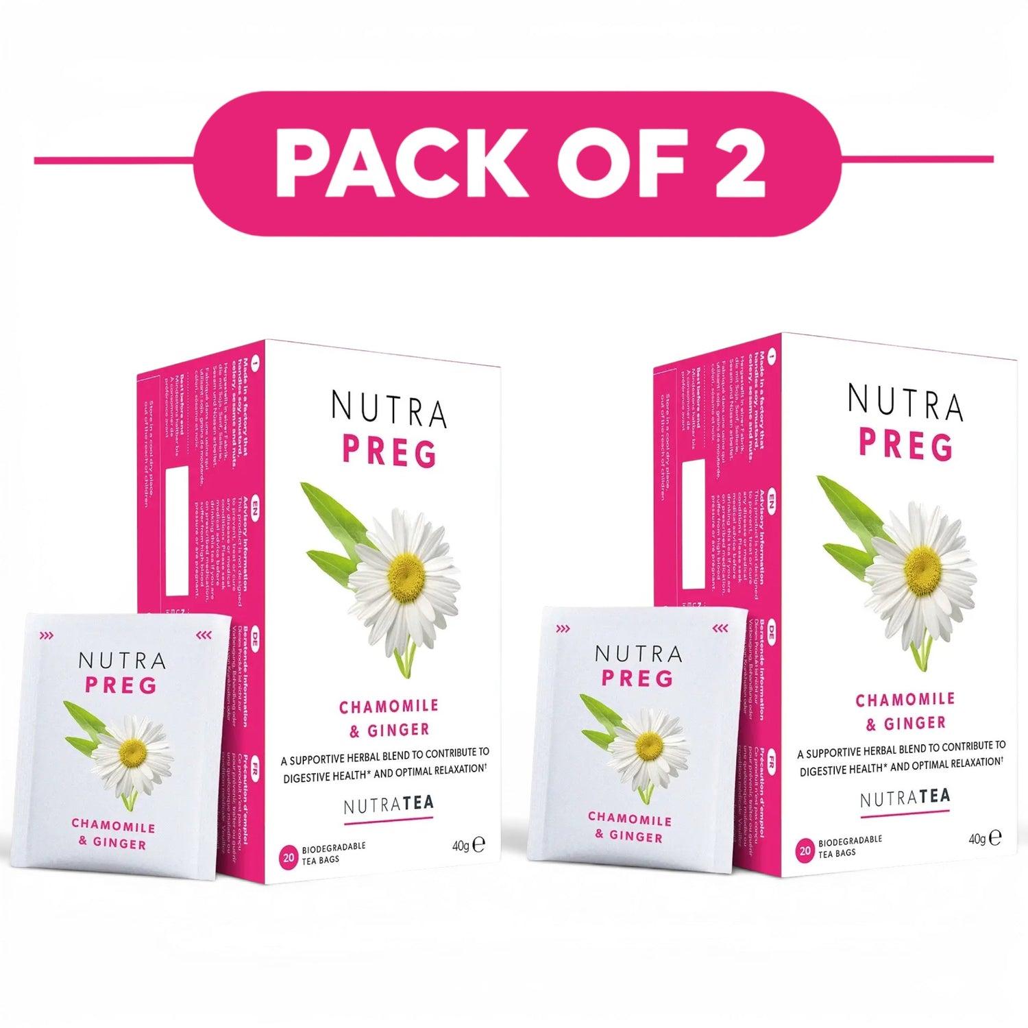 NutraTea NutraPreg Chamomile & Ginger Herbal Tea 20 Tea Bags Pack of 2