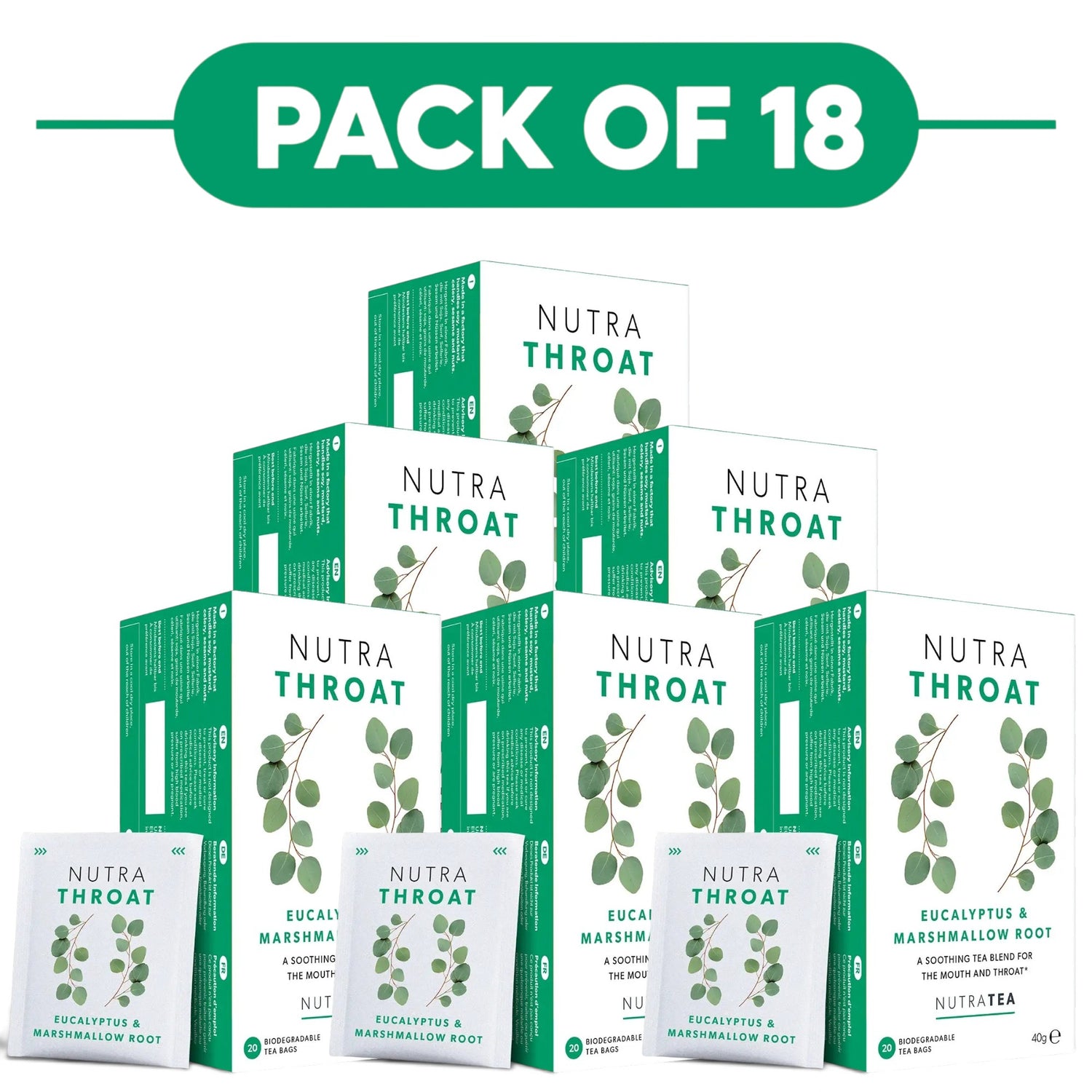 NutraTea NutraThroat Eucalyptus & Marshmallow Root Herbal Tea 20 Tea Bags Pack of 18