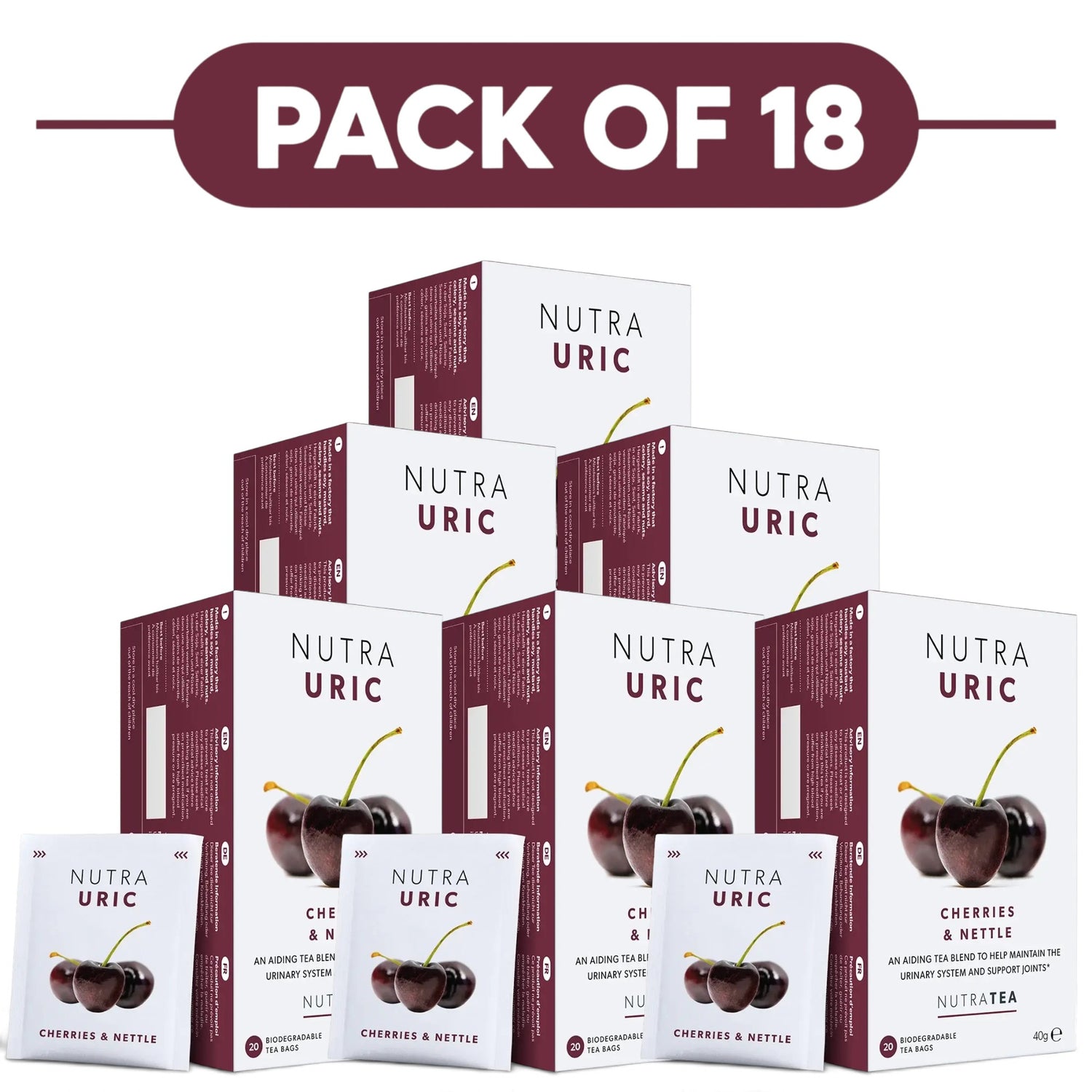 NutraTea NutraUric Cherries & Nettle Herbal Tea 20 Tea Bags Pack of 18