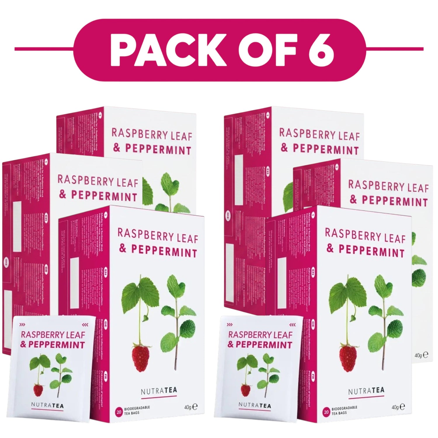 NutraTea Raspberry Leaf & Peppermint Herbal Tea 20 Tea Bags Pack of 6