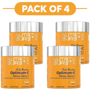 Four orange bottles of NutriBoost Optimum-C 250mg Vitamin C gummies arranged in a 2x2 grid with a large orange banner at the top reading 'PACK OF 4'.