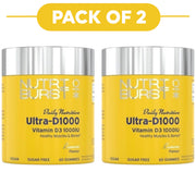 Nutriburst Ultra-D1000 D3 + K2 Lemon Gummies 60 Count Pack of 2