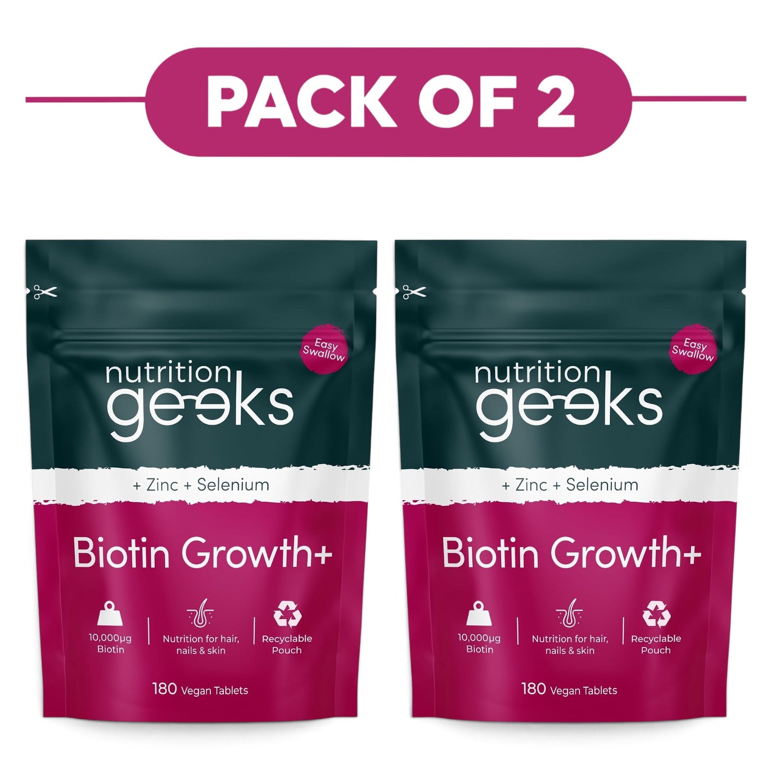 Nutrition Geeks Biotin Growth+ 180 Vegan Tablets Pack of 2