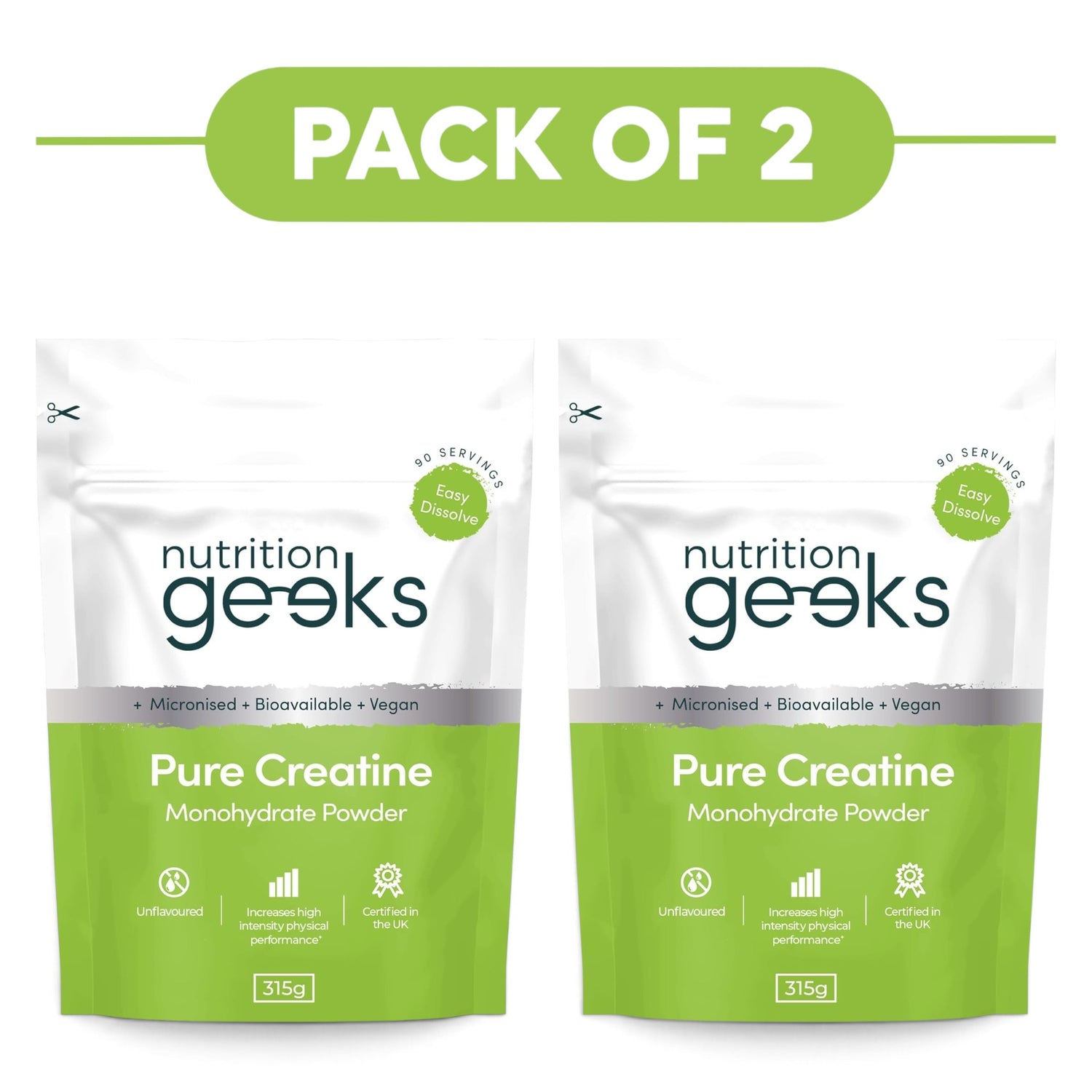 Nutrition Geeks Pure Creatine Monohydrate Powder 315g Pack of 2