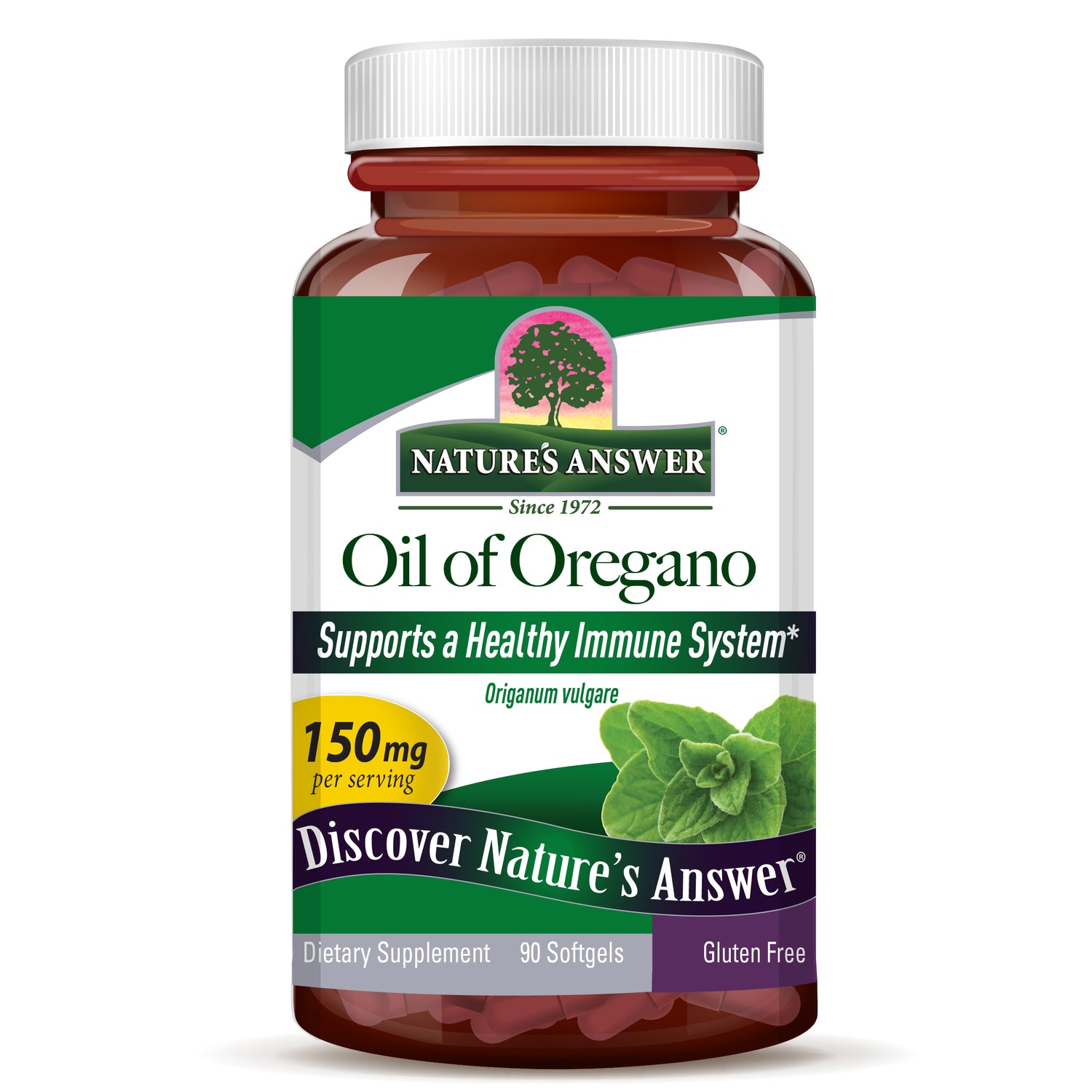 Nature's Answer Oil of Oregano Softgels 150mg 90 count supplement bottle front label