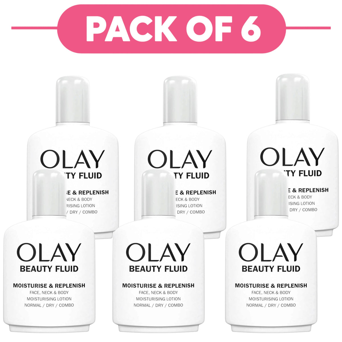 Olay Beauty Fluid Face, Neck & Body Moisturising Lotion 100ml Pack of 6
