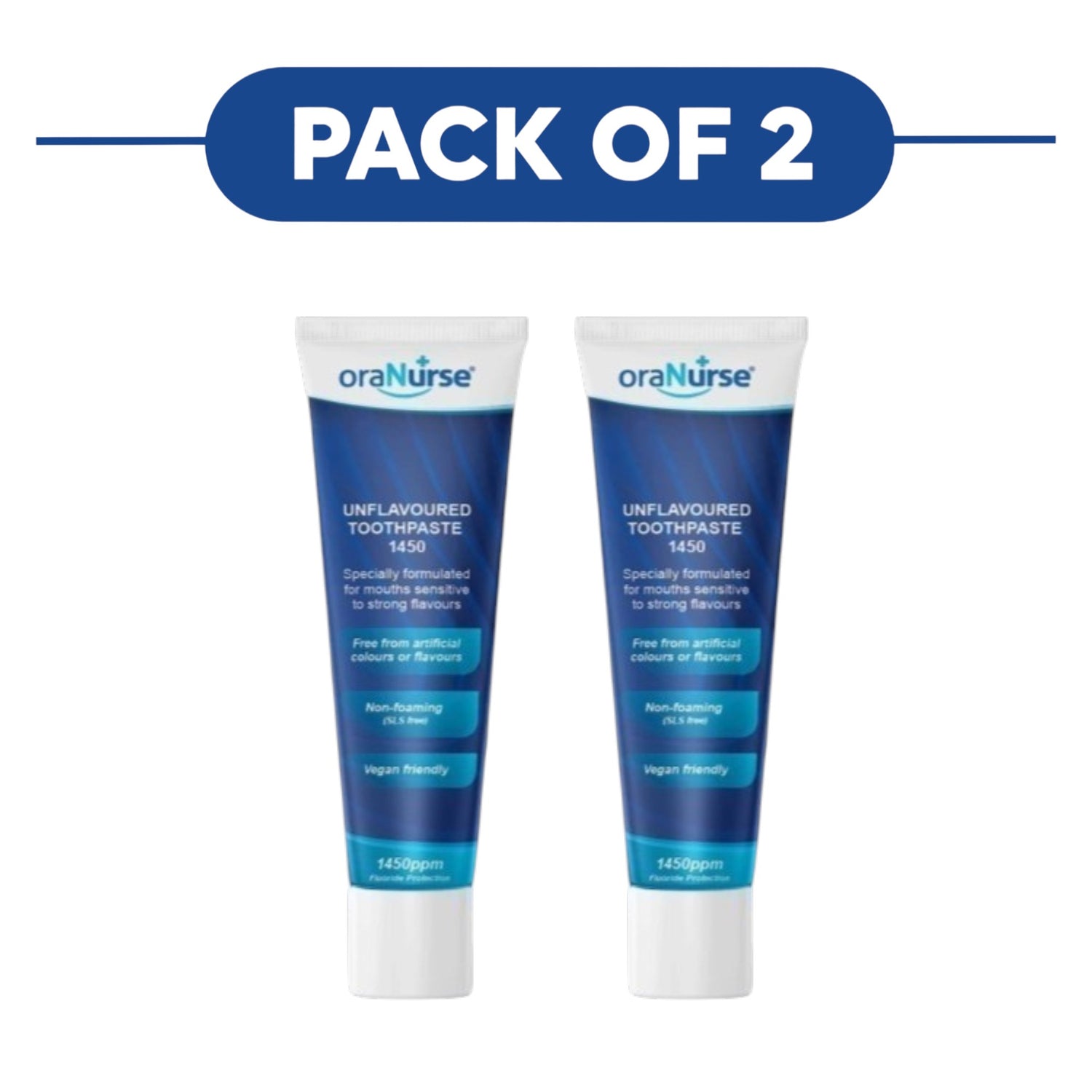 OraNurse Unflavoured Toothpaste 1450ppm Fluoride 50ml Pack of 2