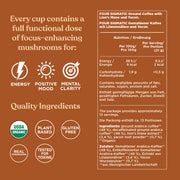 Four Sigmatic half caf ground coffee ingredients and product information panel on packaging
