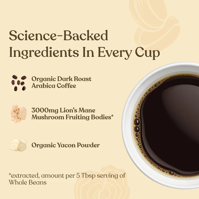 Science backed Four Sigmatic mushroom coffee whole beans ingredients and details 283g
