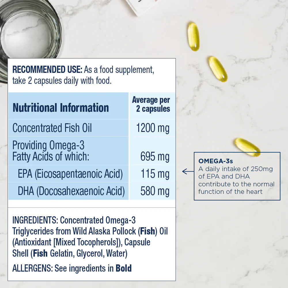 Wiley's Finest Peak DHA wild Alaskan fish oil softgels supplement facts panel 60 softgels