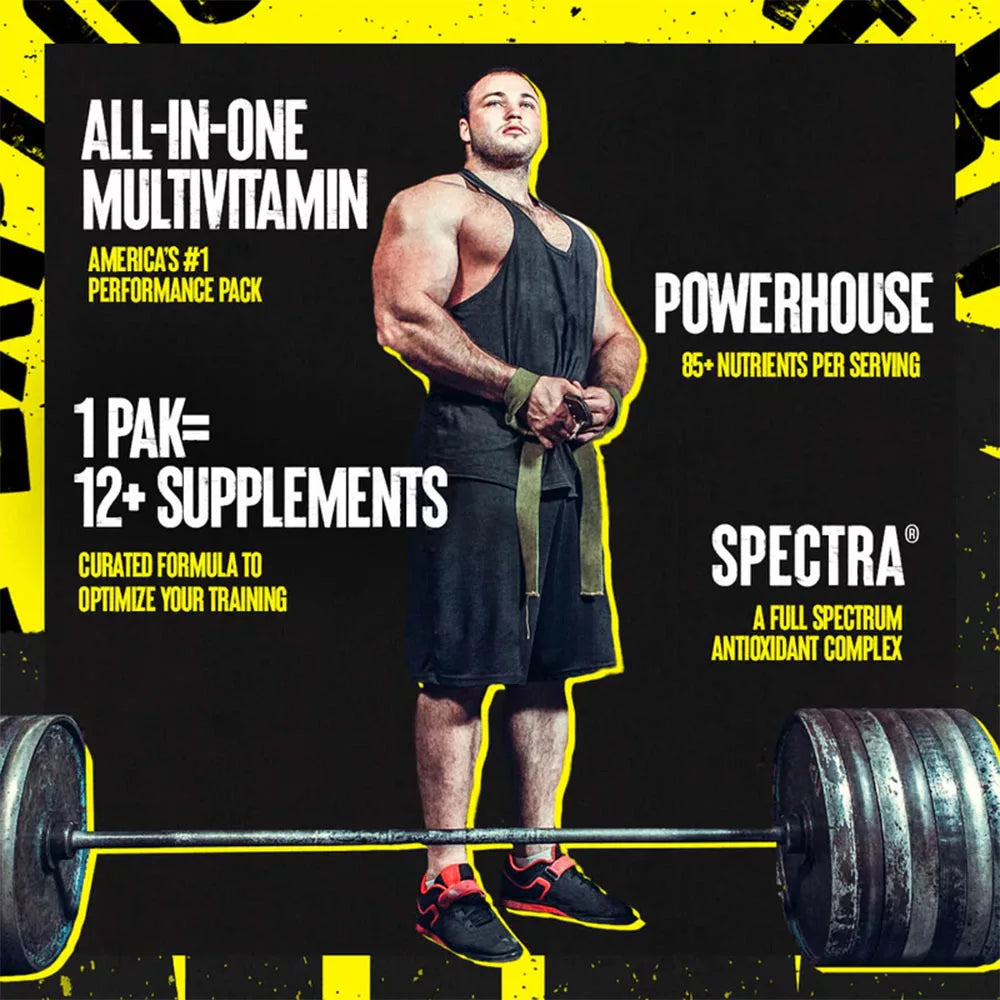 Lifestyle/use image: Animal Pak multivitamin supplement daily pack with water sachet packs 44 count
