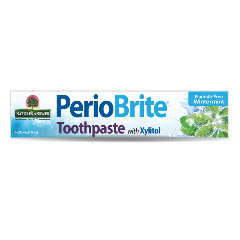 Nature’s Answer PerioBrite Whitening Toothpaste Wintermint 113.4g box front view on a white background
