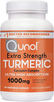Front image: Qunol Turmeric Curcumin Complex capsules supplement bottle 1000mg 60 count
