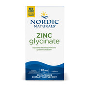 Nordic Naturals Zinc Glycinate 20mg, 60 vegan capsule box.