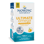 Nordic Naturals Ultimate Omega lemon soft gels box, fish gelatin, 60 count