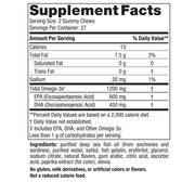 Supplement facts for high-potency omega-3 gummy chews.