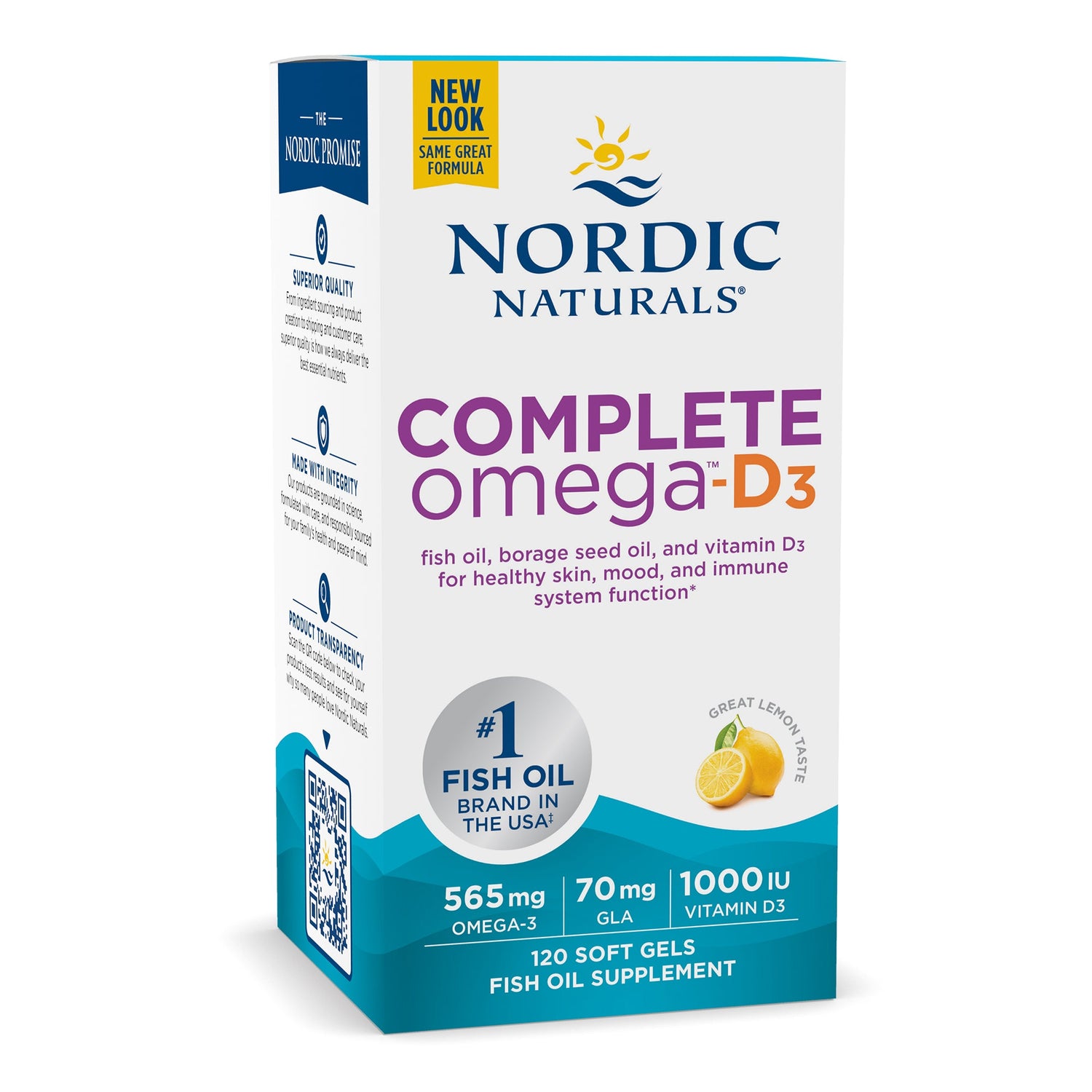 Nordic Naturals Complete Omega-D3 Lemon Flavoured 120 Softgels box.