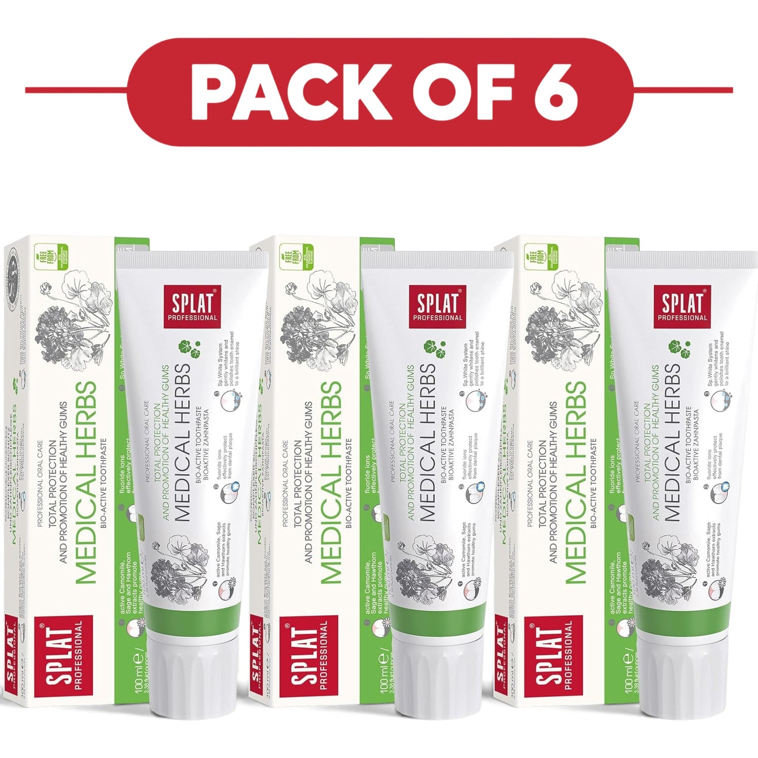 SPLAT Professional Medical Herbs Bio-Active Toothpaste 100ml Pack of 6