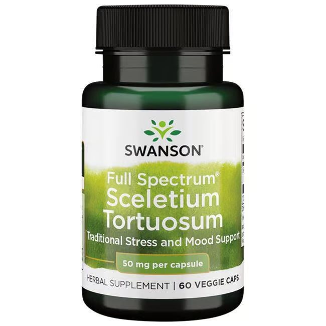 Swanson Full Spectrum Sceletium Tortuosum supplement bottle on a white background