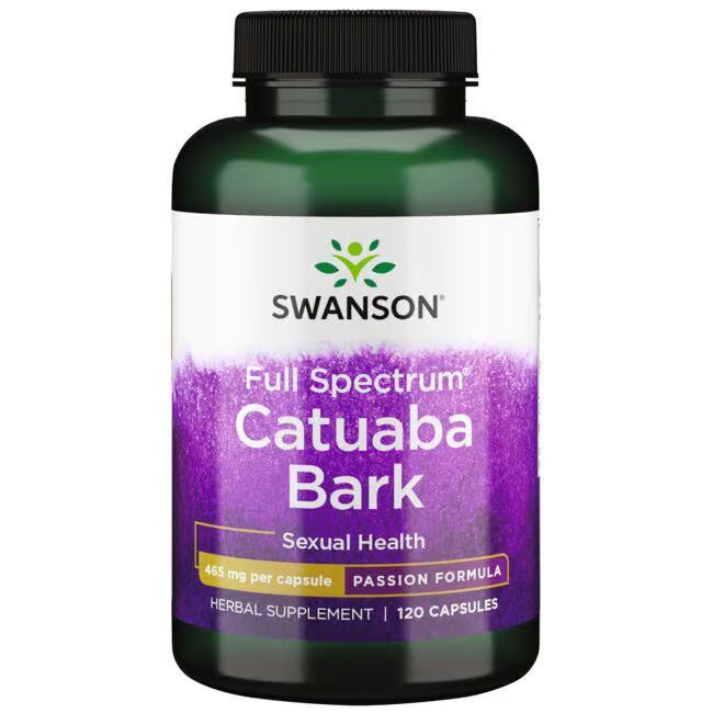 Front: Bottle of Swanson Full Spectrum Catuaba Bark 465 mg, 120 capsules.