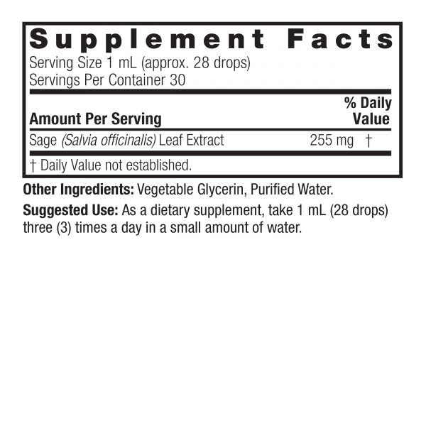Nature's Answer Alcohol-Free Sage Leaf Extract 30ml supplement facts and directions