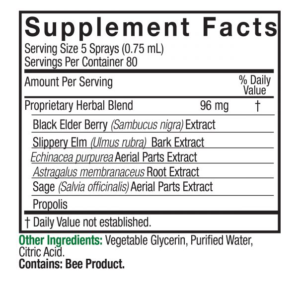 Nature’s Answer Sambucus spray supplement facts 60ml bottle