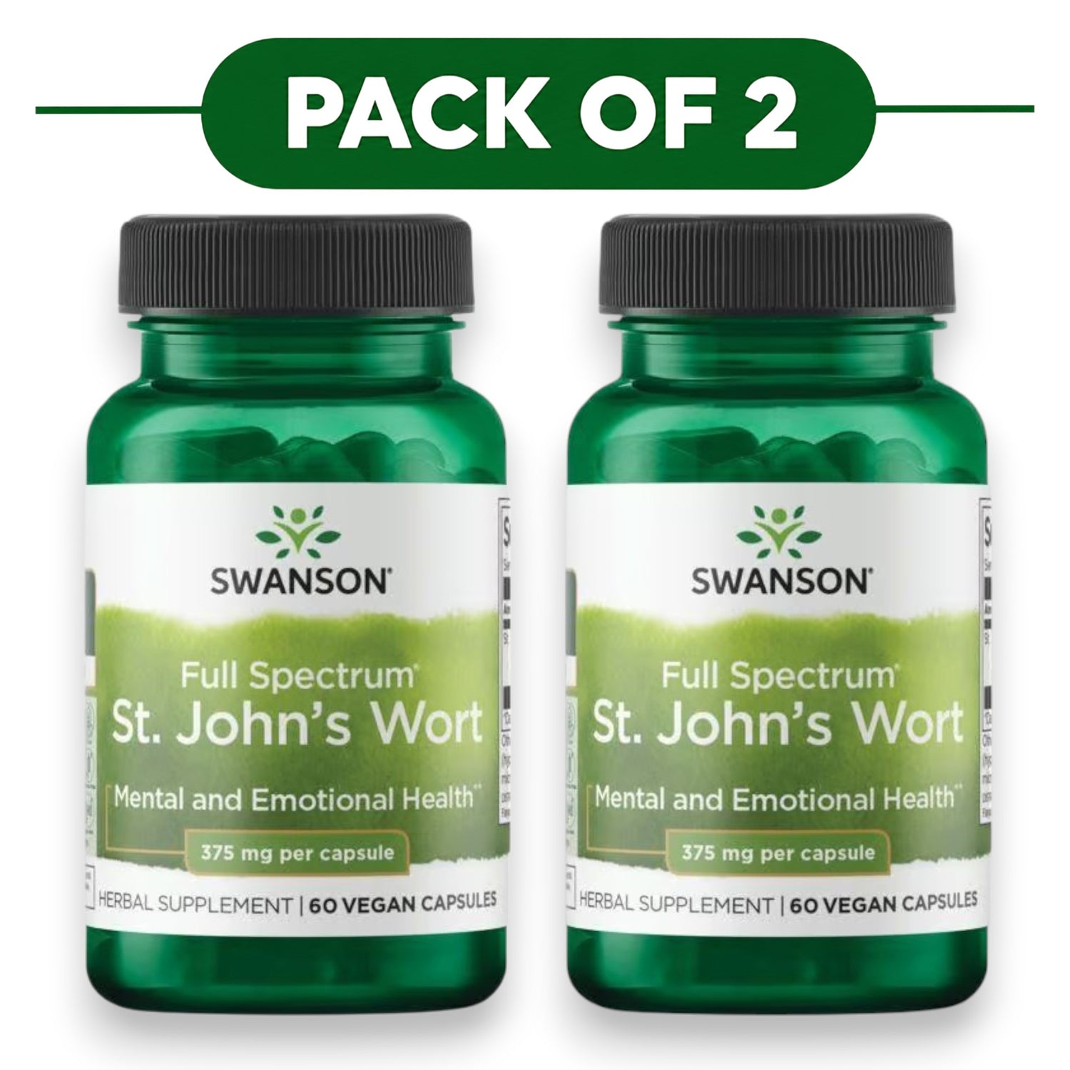 Swanson St. John's Wort Herb 375mg 60 Vegan Capsules Pack of 2
