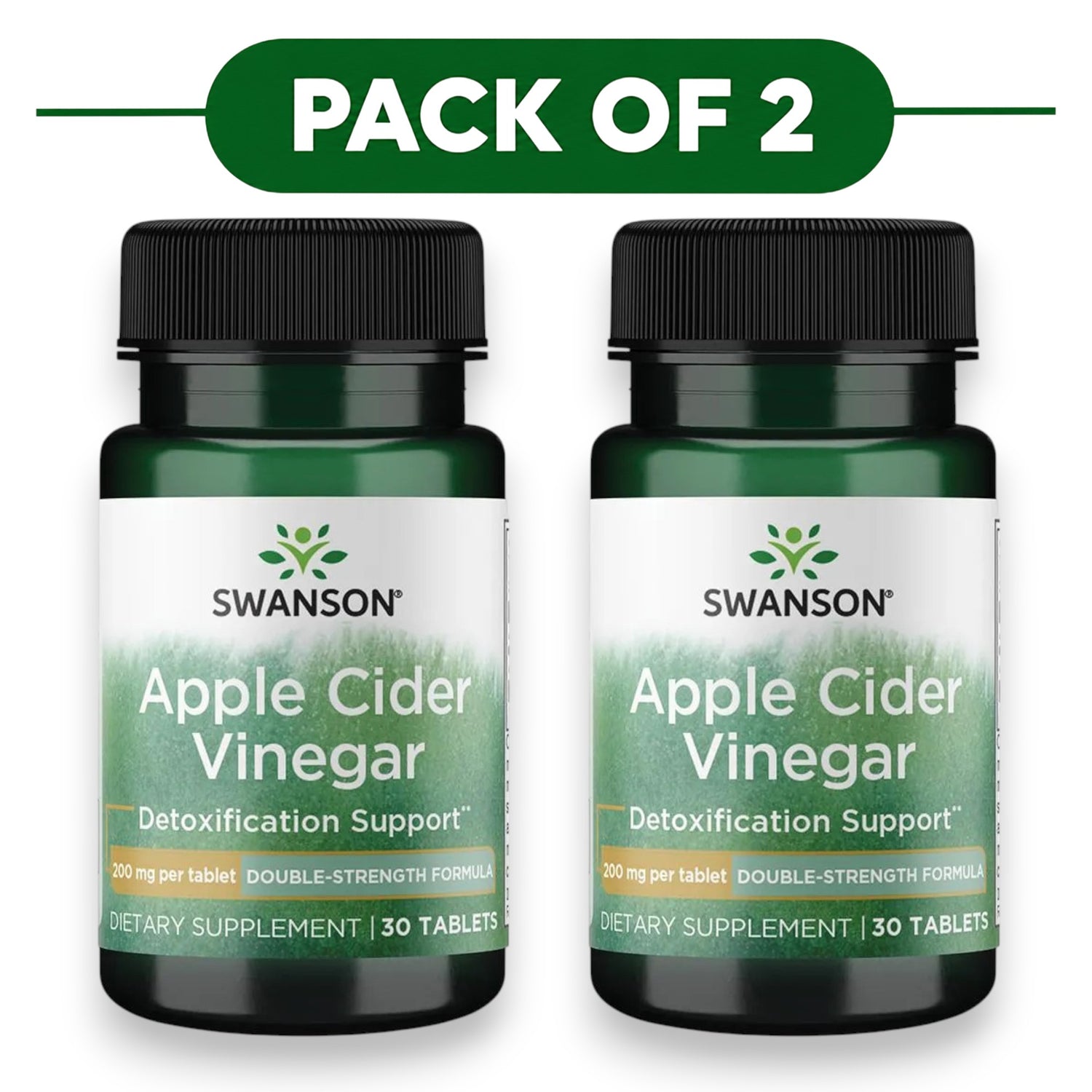 Swanson Apple Cider Vinegar 200mg Double Strength 30 Tablets Pack of 2 bottle supplements