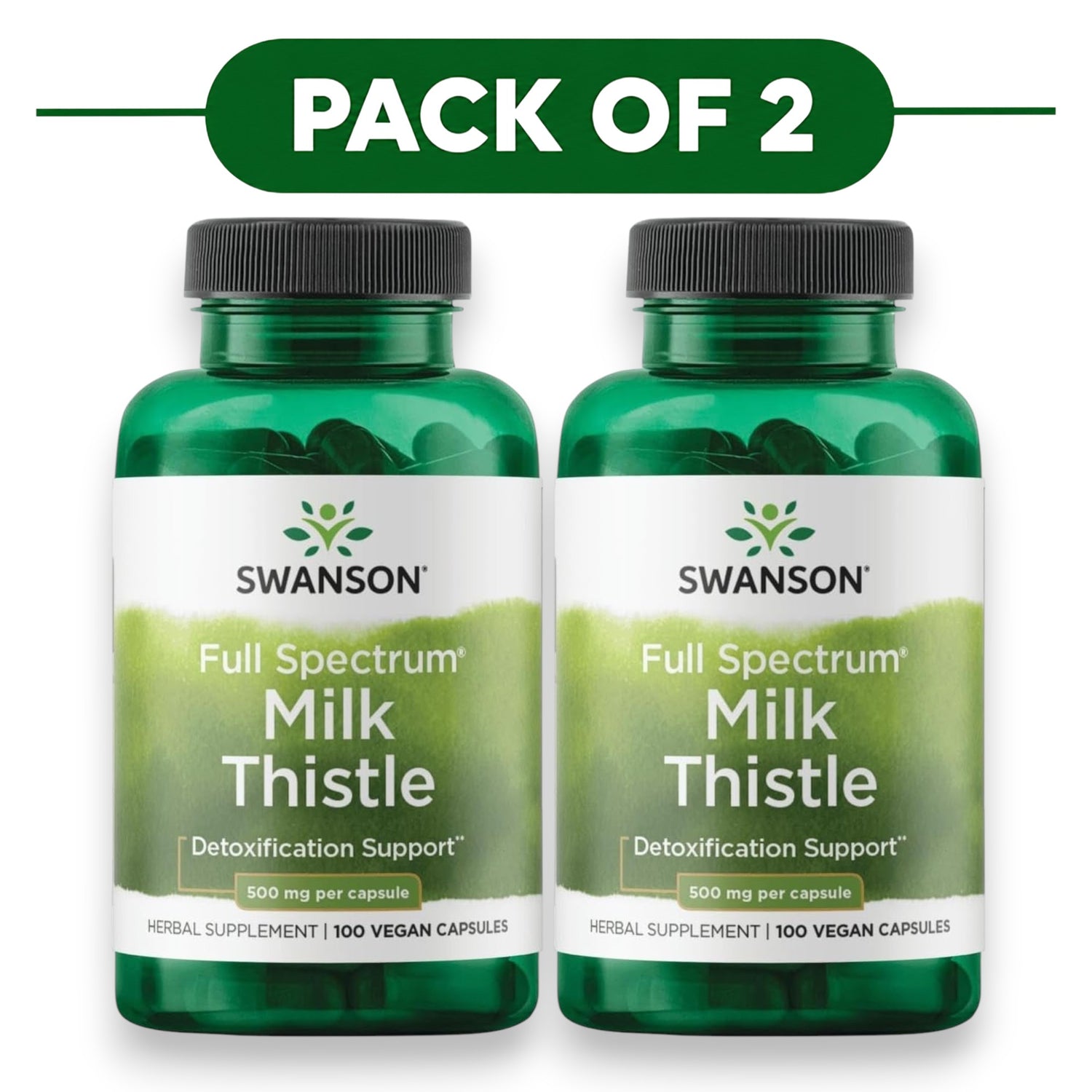 Swanson Full Spectrum Milk Thistle 500mg 100 Vegan Capsules Pack of 2