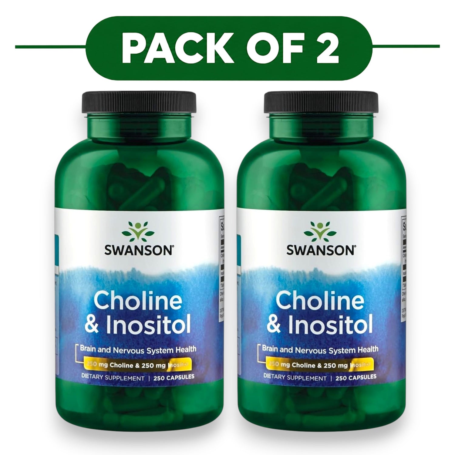 Swanson Choline 250mg & Inositol 250mg Supplement 250 Capsules Pack of 2