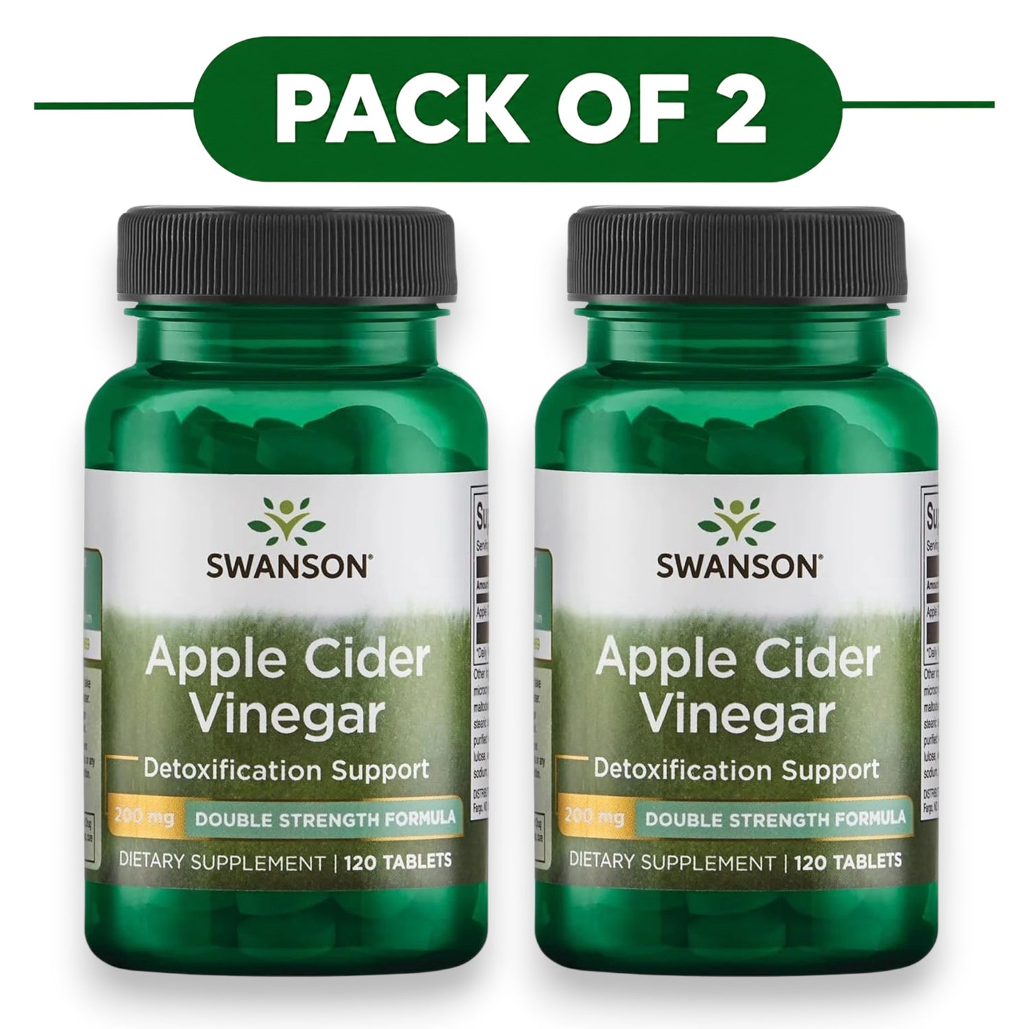 Swanson Apple Cider Vinegar 200mg Double Strength 120 Tablets Pack of 2 bottle supplement