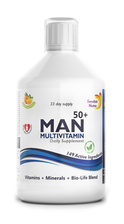 Multivitamin bottle for men over 50 on a white background