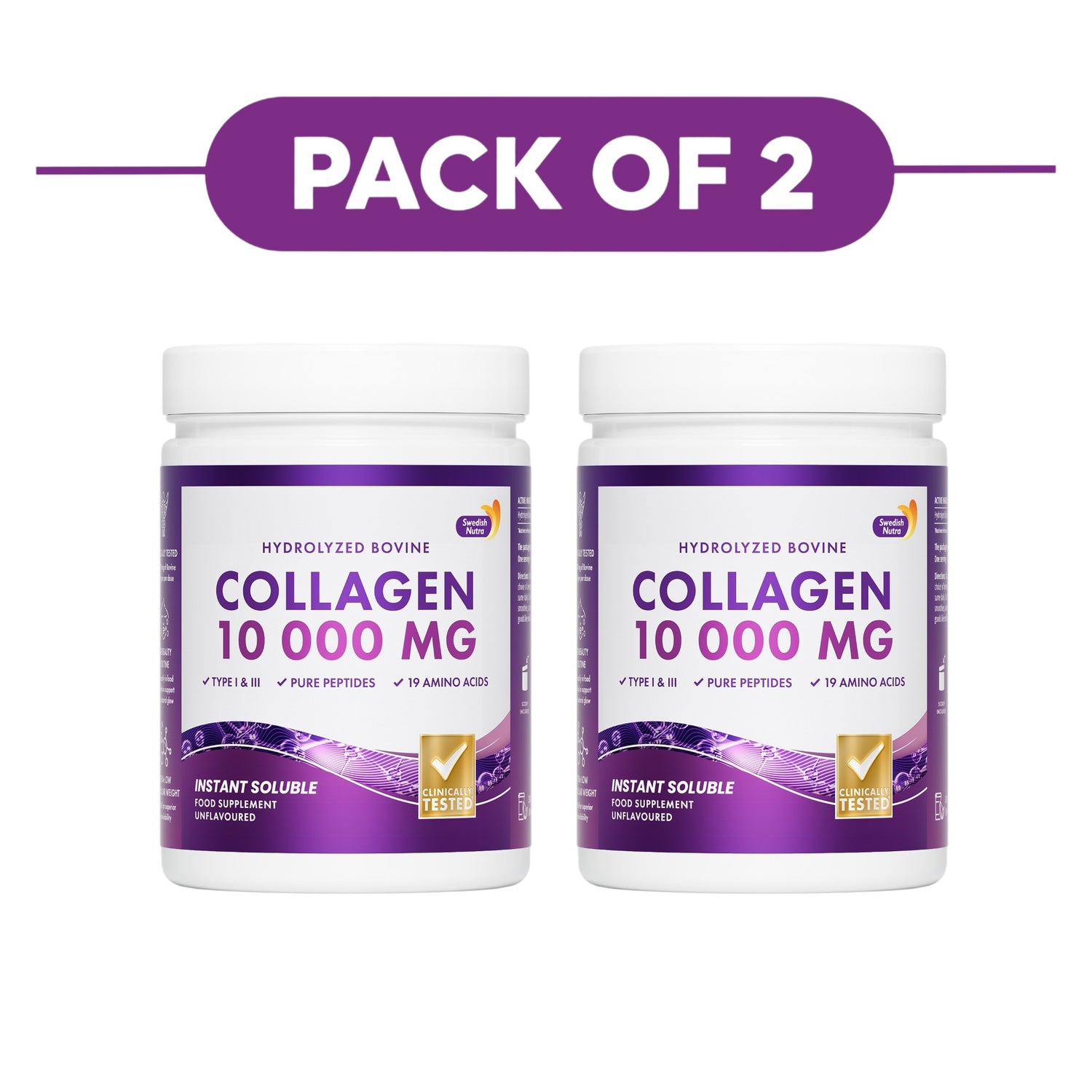 Swedish Nutra Hydrolyzed Bovine Collagen 10000mg Powder 300g Pack of 2