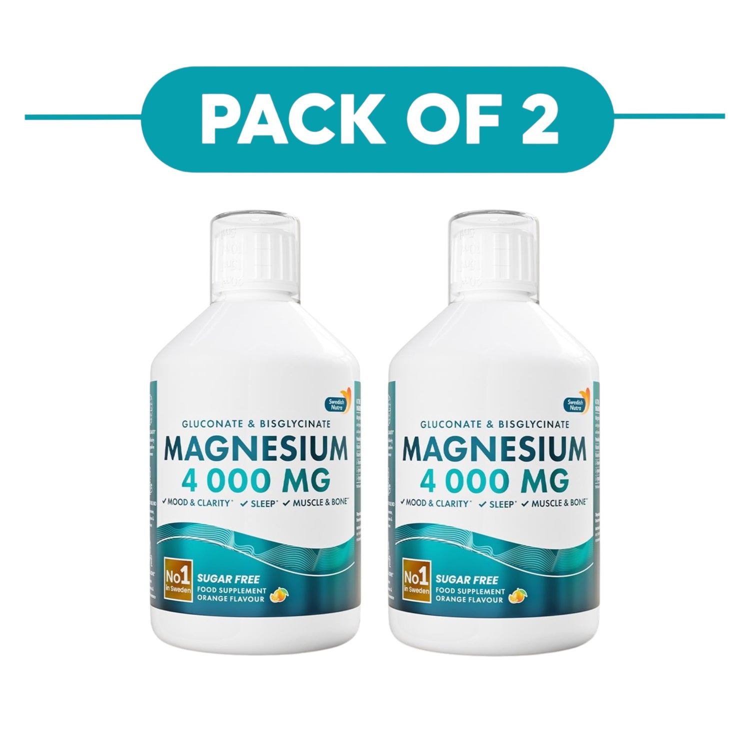 Swedish Nutra Magnesium 4000mg Liquid Orange 500ml Pack of 2