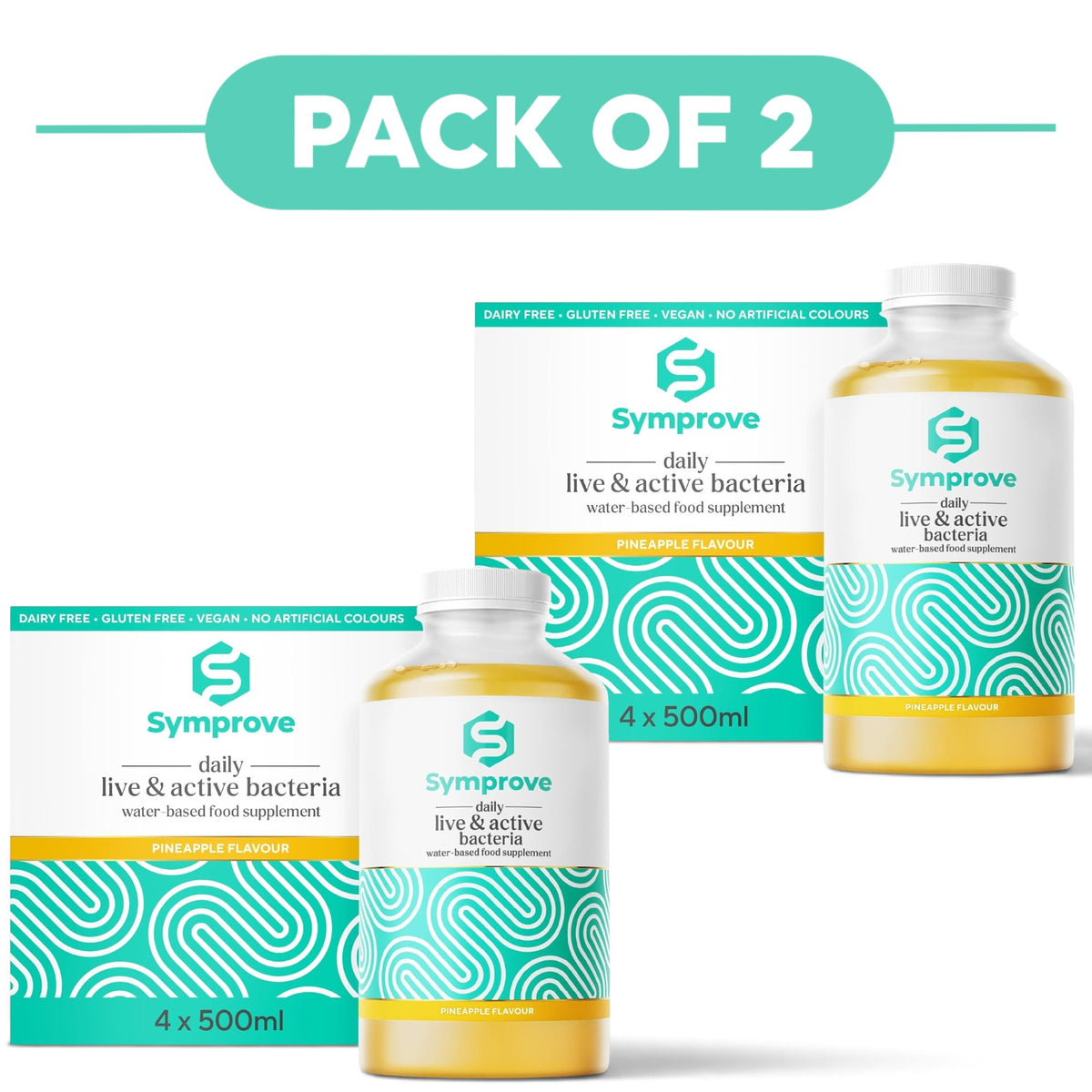 Symprove Daily Live & Active Bacteria Pineapple Flavour 4 x 500ml Pack of 2