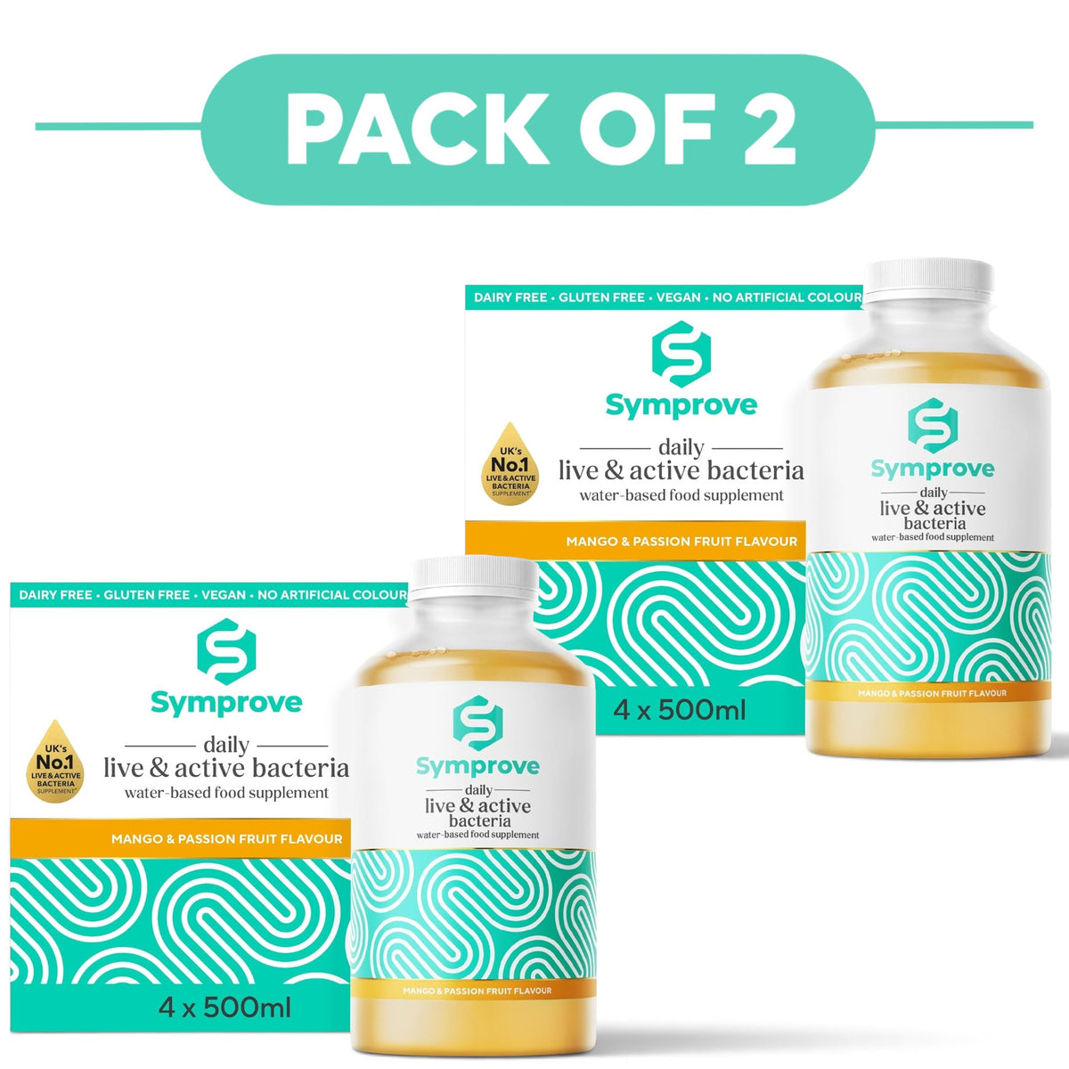 Symprove Liquid Probiotic Mango & Passionfruit Flavour 4 x 500ml Pack of 2