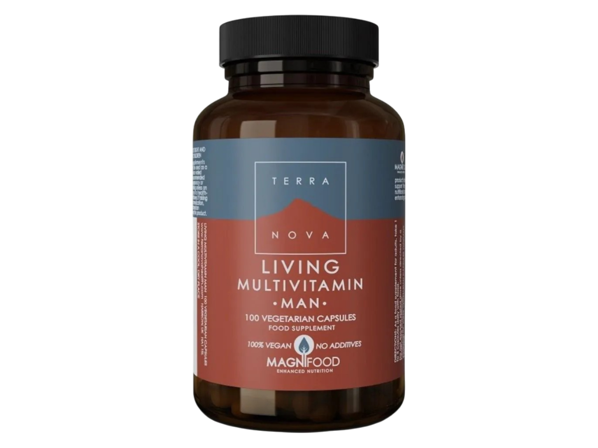 Front image: Terranova Living Multivitamin Man capsules bottle vegan 100 count